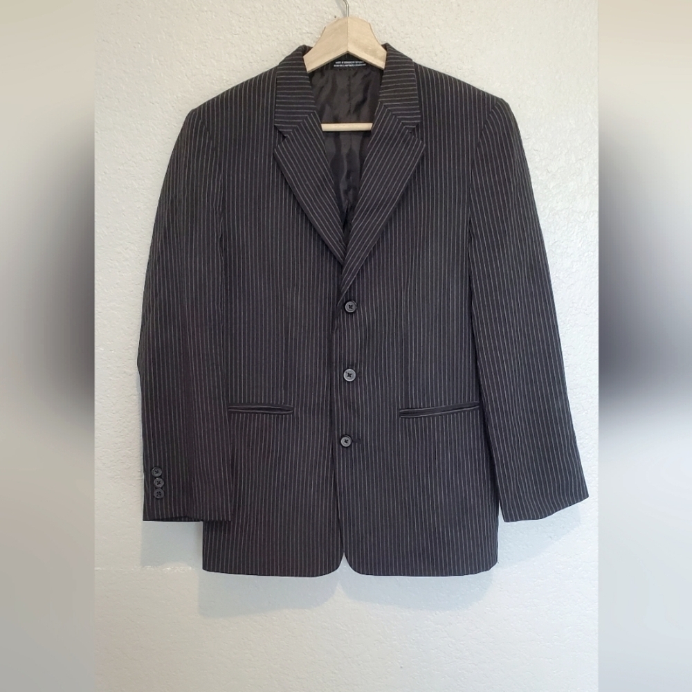 💚5/$25 Amherst Collection Boys Black Pin Stripe Blazer Suit Jacket Size 16